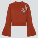 Rust-Colored Knitted Sweater with Floral Embroidery