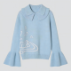 Light Blue Knitted Sweater with Abstract Pattern and Flared Sleeves